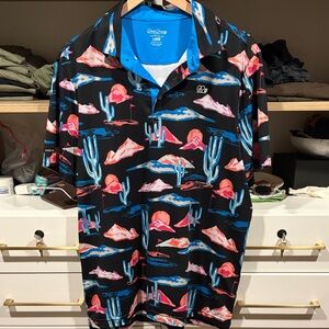 Cactus Creations Men's Black Polo Shirt with Desert Print